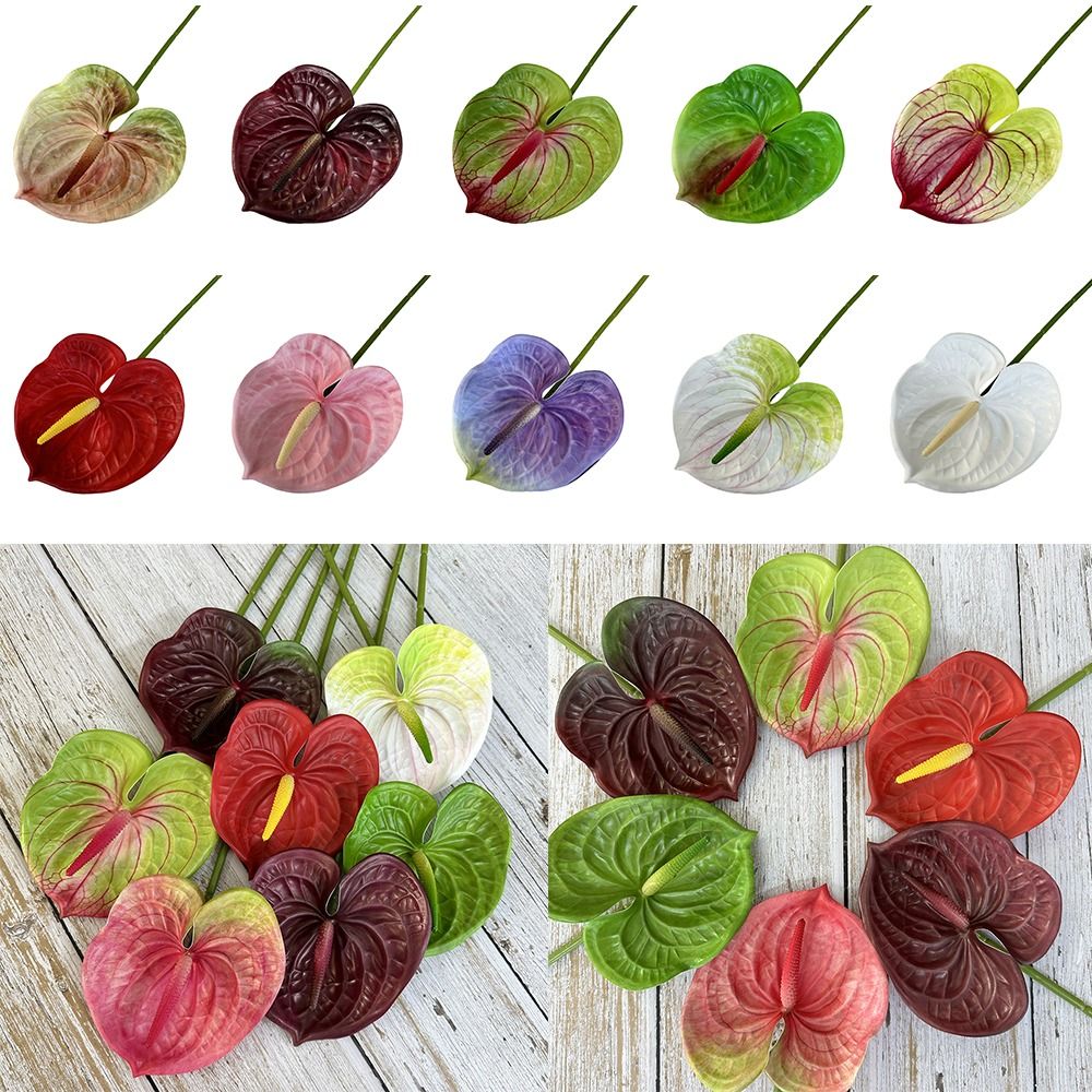NEW Multicolor Artificial Small Anthurium 60cm Real Touch Simulation Plant Soft Rubber Photo Props Fake Flower Gift