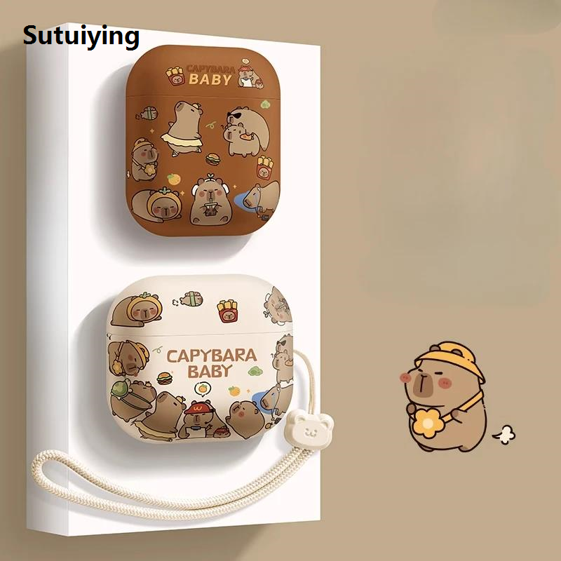 Sutuiying Kawaii Cute Cartoon Capybara Soft Silicone Protective Cover for Fifty percent discount Airpods 1 2 3 Pro 2 4 with Keychain Earphone Charging Box