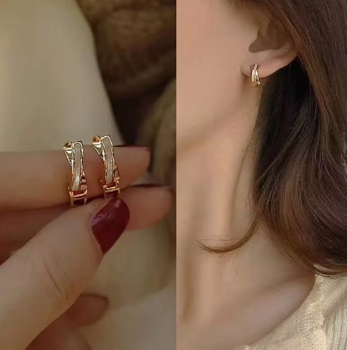 1 Pair Trendy Gold Color Cross Fritillaria Shell Hoop / Huggie Hoop Earrings For Women Korean Jewelry - Best Gift Ever