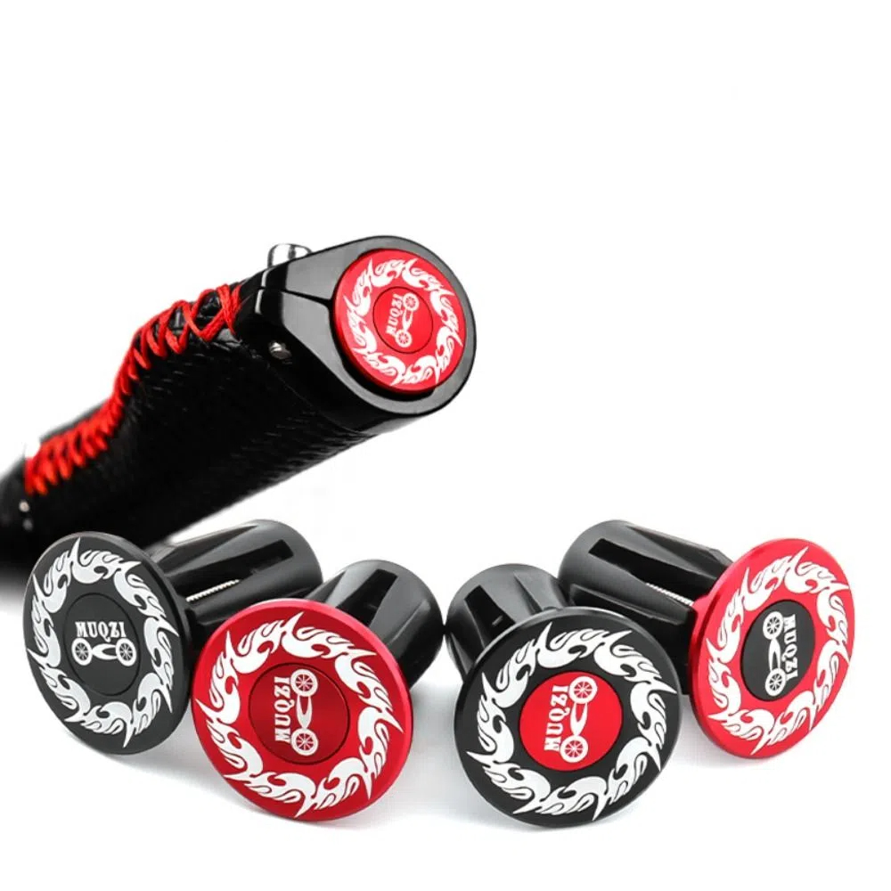 Pair Bicycle Crank Caps Flame Pattern Bike Handlebar Plugs Aluminum Alloy Universal Handlebar End Caps Lightweight Dustproof Handlebar Grip End Plugs Mountain Bike