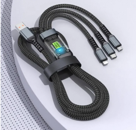 100w Transparent 3 In1 super fast charging Data Cable with lighting/Type c/Micro USB