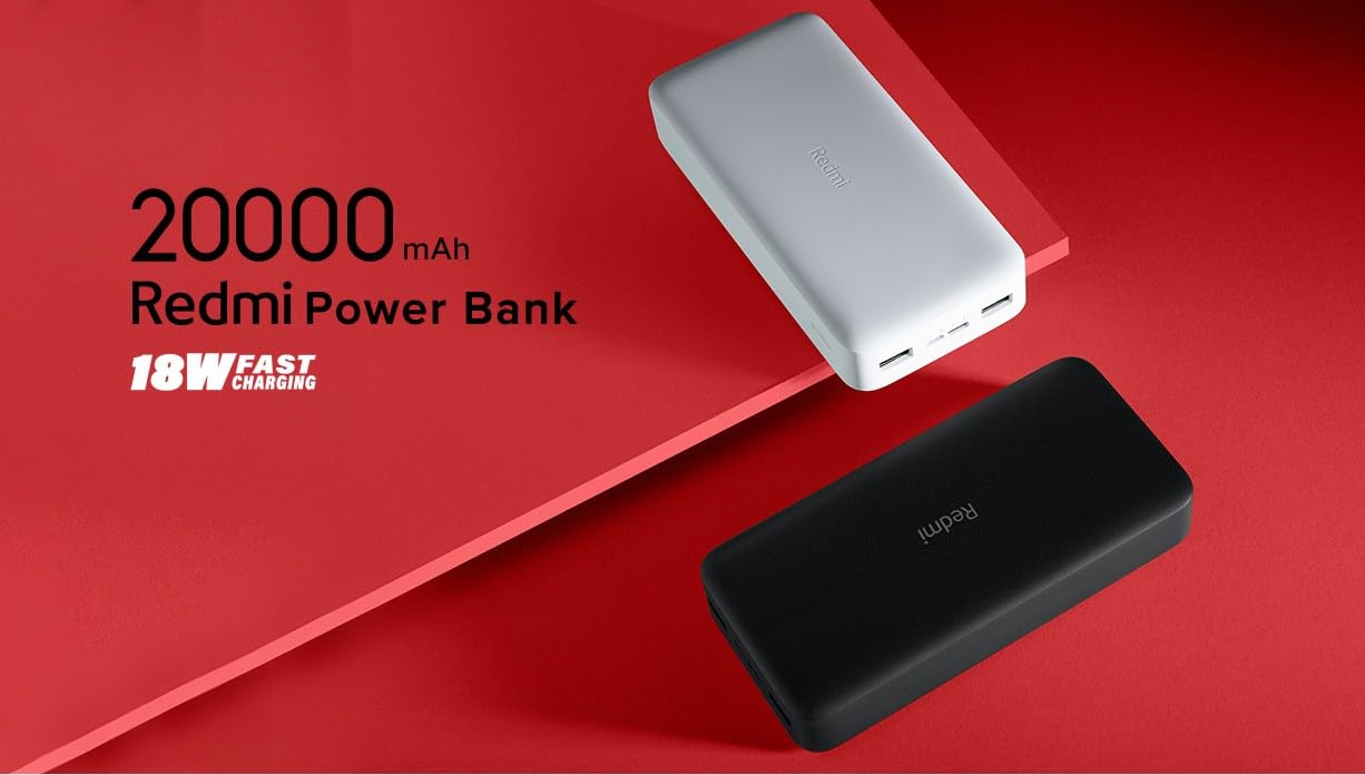 Xiaomi Redmi 20000mAh Li-Polymer Power Bank, USB Type-C Inputand Micro USB Ports, 18W Fast Charging, Low Power Mode