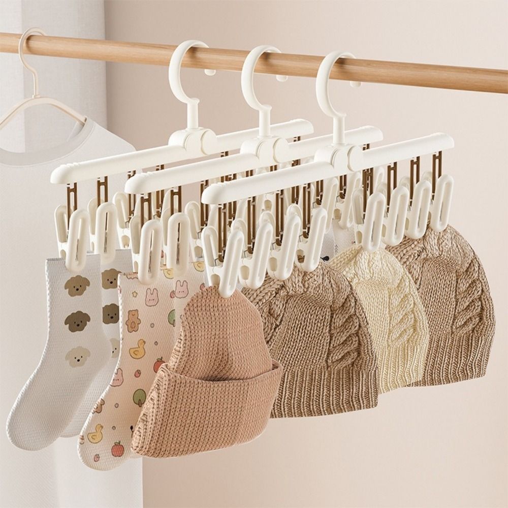 3 Pieces Portable Windproof Underwear Sock Clips Detachable Non-Slip Underwear Drying Clips Rotatable with 8 Clips Wardrobe Organizer Travel