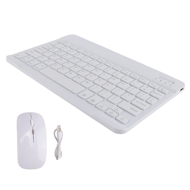 10 Inch Wireless Keyboard and Mouse RGB Backlit Rechargeable Bluetooth Keyboard and Mouse Combo Kit White