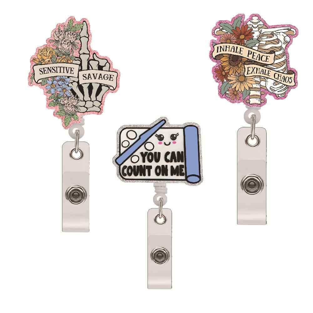 Flashy Retractable Badge Easy-Pull Acrylic Badge Acrylic 360° Rotation for Office School Hospital
