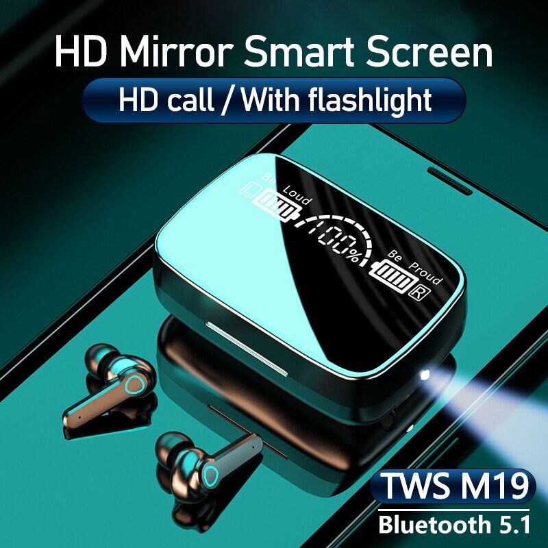 2024 Newest M19 TWS Bluetooth 5.1 Wireless Headphones Sound Noise Cancelling Waterproof HD Call Headset LED Digital Smart Screen Display Auriculare Earphones Gaming Sport Earbuds