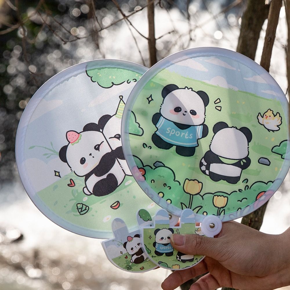 Folding Round Collapsible Pocket Fan Mini Portable Handheld Fan Cartoon Pattern Cute Foldable Fan Kid