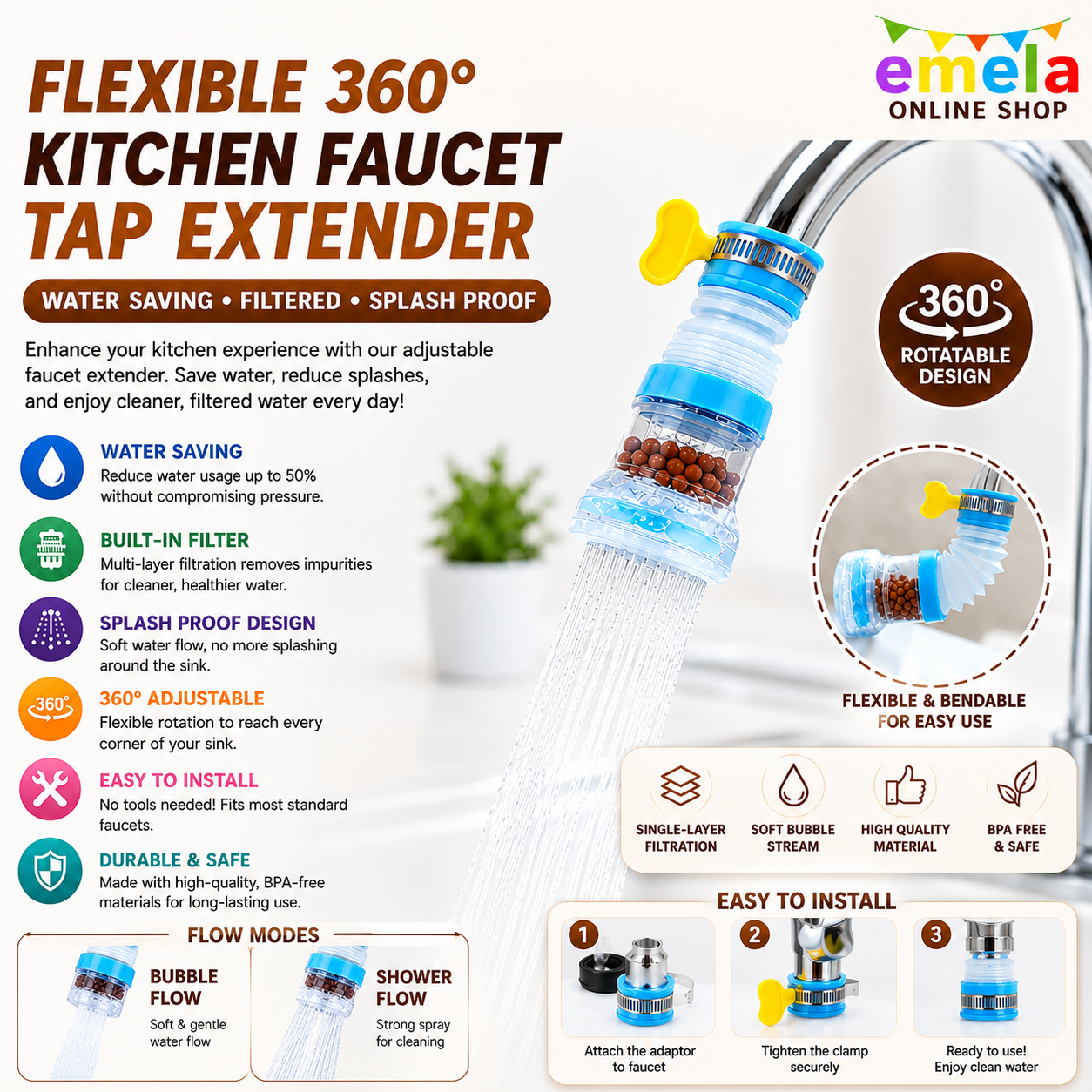 New Fan Faucet With Clip 360 Adjustable Flexible Kitchen Faucet Tap Water Filter