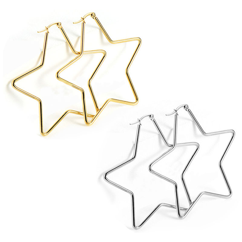 【Mega Korean Style Simple Stainless Steel Five-pointed Star Earrings Women's Sense Single Product Street Universal Ear