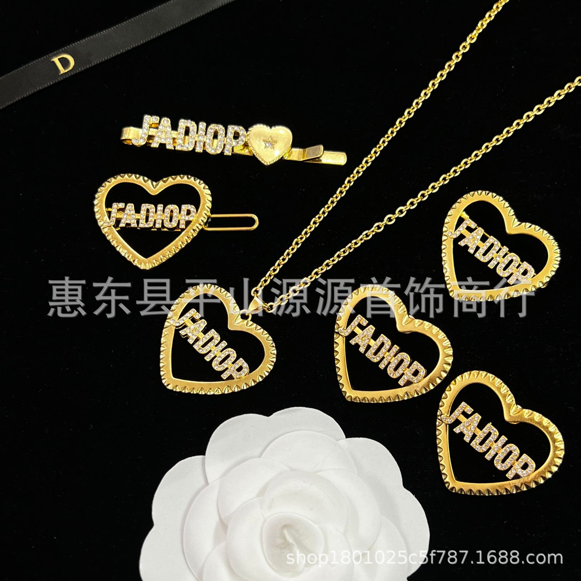 【Top Picks】Dijia New Love JA Letter suit Necklace Earrings Brooch Hairpin Retro High Version Brass Women's Clip