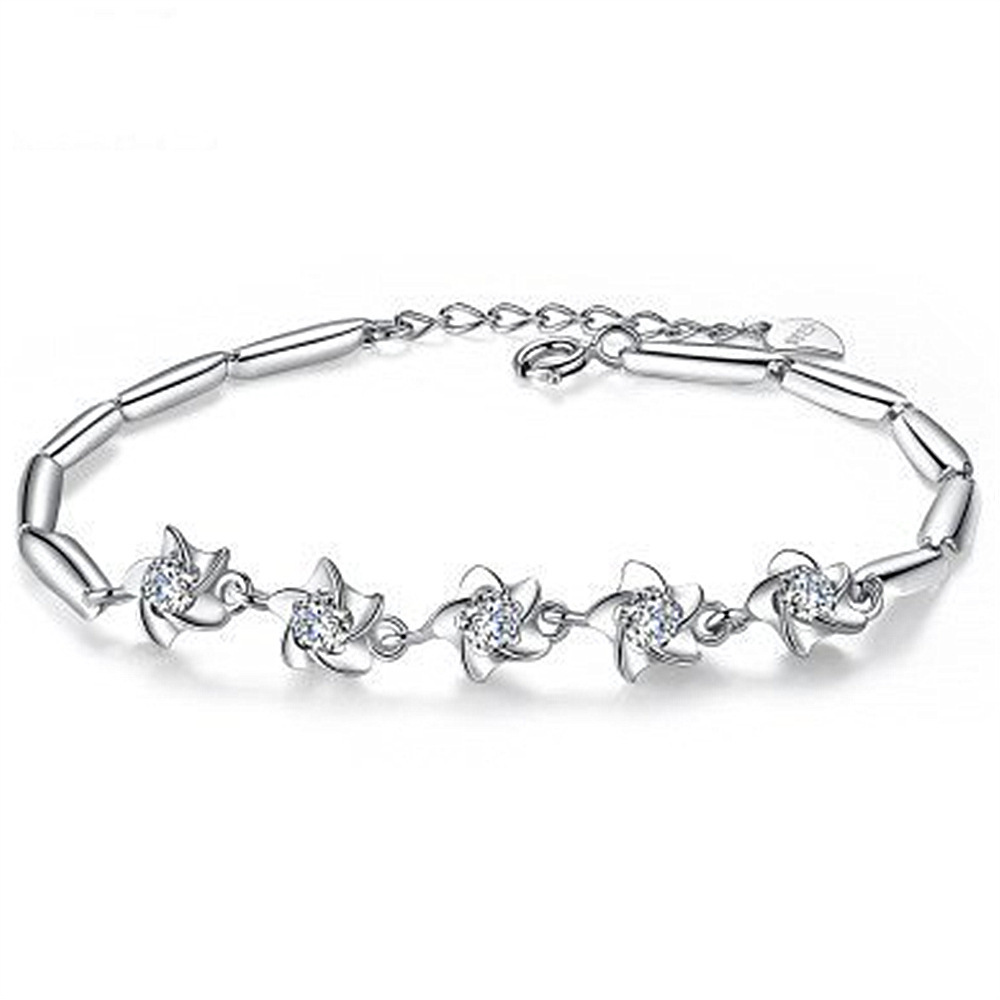 【I was hyped up】Korean-style Silver Plated Windmill Bracelet Women's Simple Sea Star Bracelet Five-pointed Flower Bracelet Sweet First Jewelry