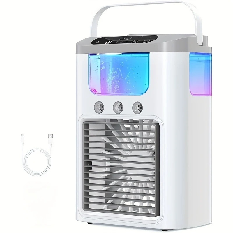 Mini Portable Air Cooler Desktop Personal Fan with LED Display - Silent USB Cooling Fan for Home Office Bedroom - Compact Evaporative Air Cooler with 3 Speed Settings