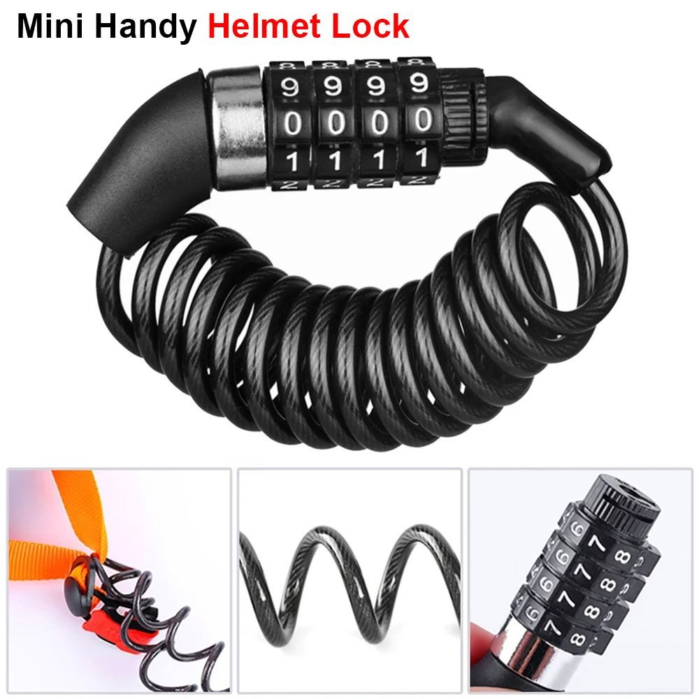 1Pcs Durable 4 Digits Password Spring Bicycle Lock Anti-theft Portable Steel Wire Locks Security Mini Helmet Lock for Motorcycle Bike Scooter