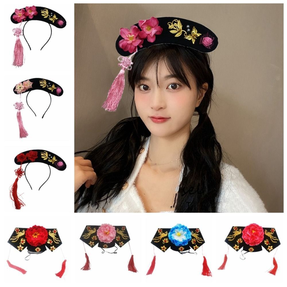 Classic Butterfly Hanfu Flower Headband Phoenix Long Tassel Children Chinese Style Hair Hoop Hanfu Cap Headwear Ancient Style Royal Court Headdress Hat Cosplay