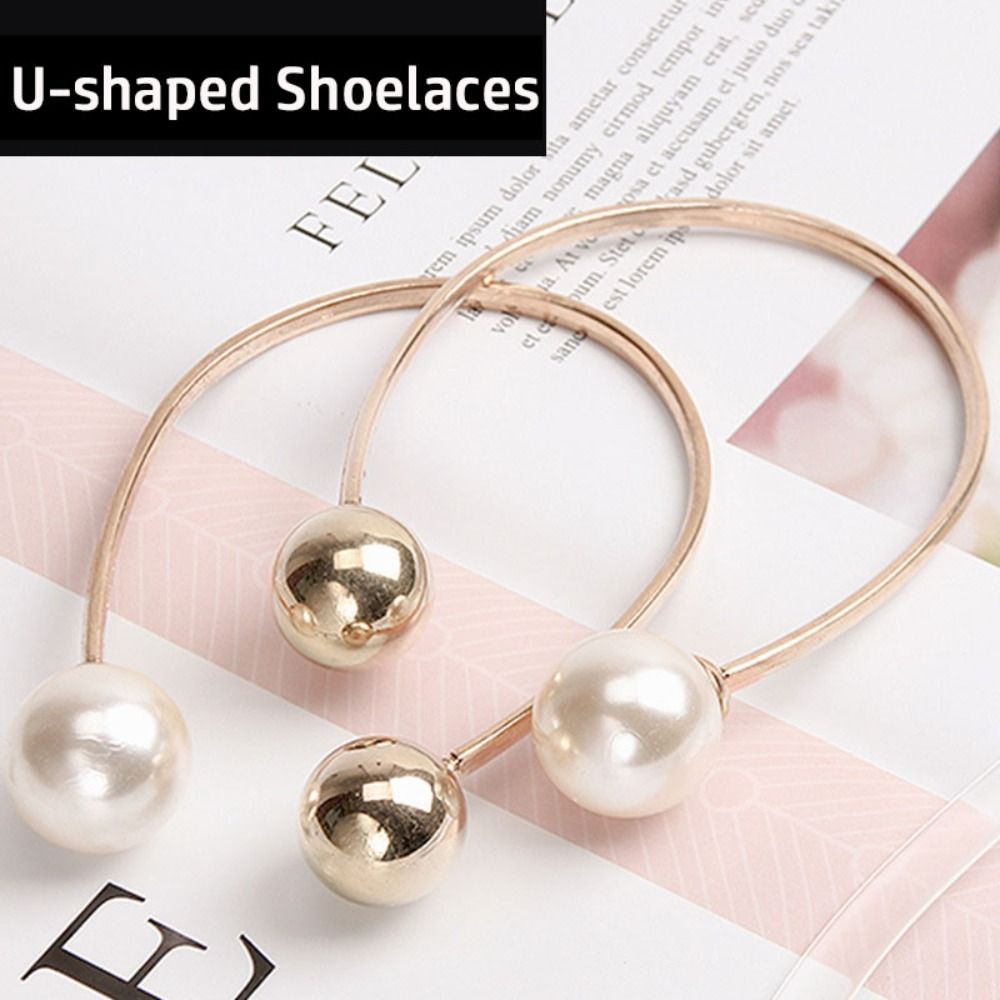 1Pair(2pcs) Women Gold Colored Pearl Shoe Accessories Decoration High Heels Holding Heels Shoe Buckle High Heeled Shoelace Lazy Shoelace Buckle
