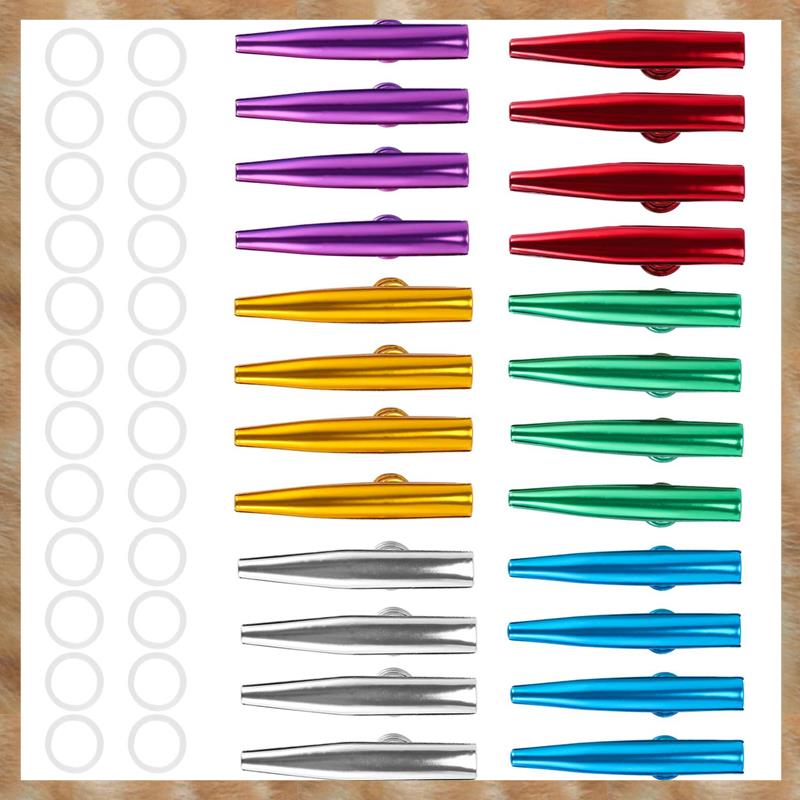 Kqueebee 24-Pack Metal Kazoos with 24 Pcs Kazoo Flute Diaphragms 6 Colors,Good Companion for Ukulele, Violin, Guitar, Piano