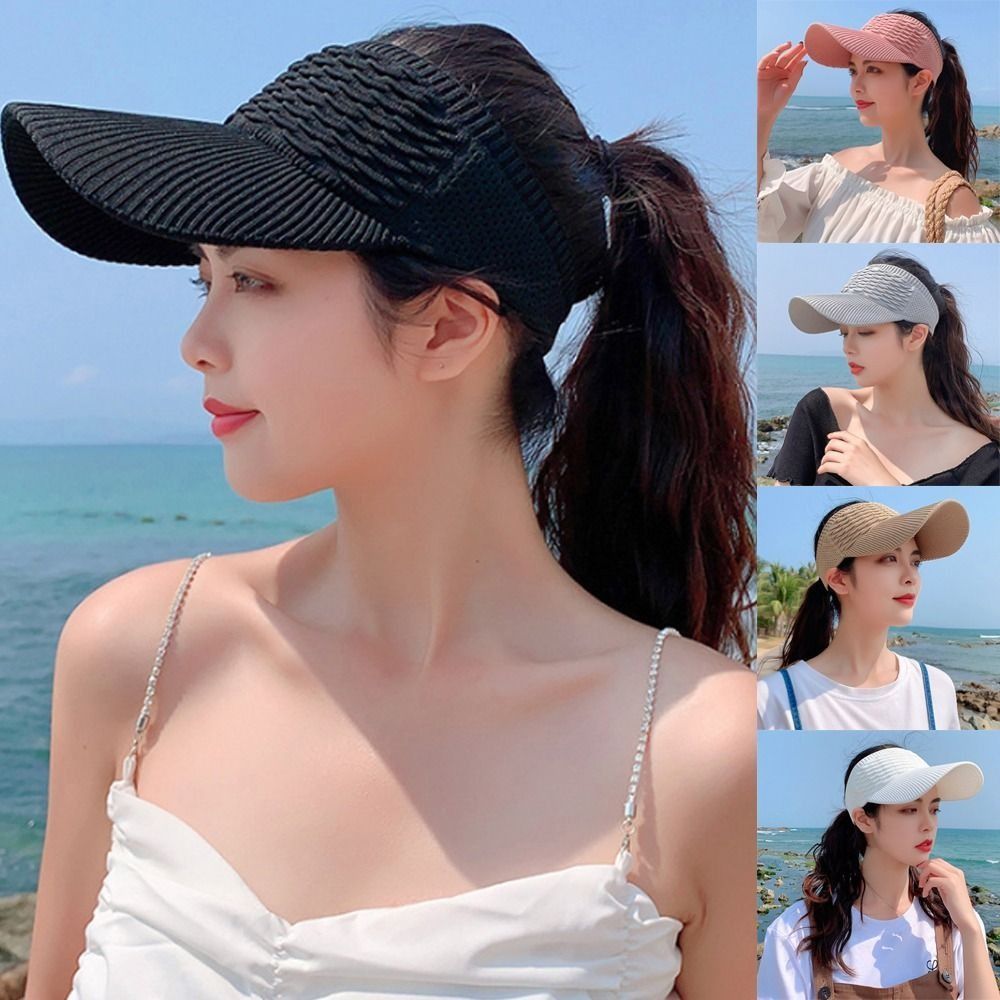 New Polyester Empty Top Hat Anti-UV Elastic Sports Visor Caps Large Brim Baseball Cap Beach