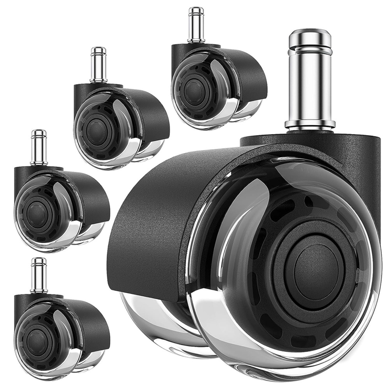 5 PCS Office Chair Wheels,Replacement Soft Mute Desk Caster Wheels Black Steel+Rubber for Work & Gaming Chair, Heavy Duty and Safe Rolling