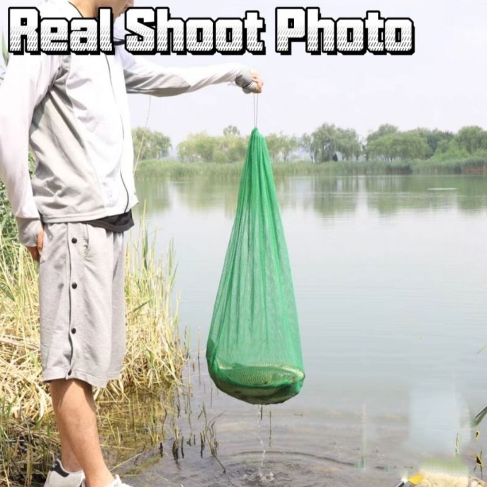 Lightweight Nylon Fishing Net Bag Green Foldable Green Fish Cage Thread Collapsible Fish Cage Fishing