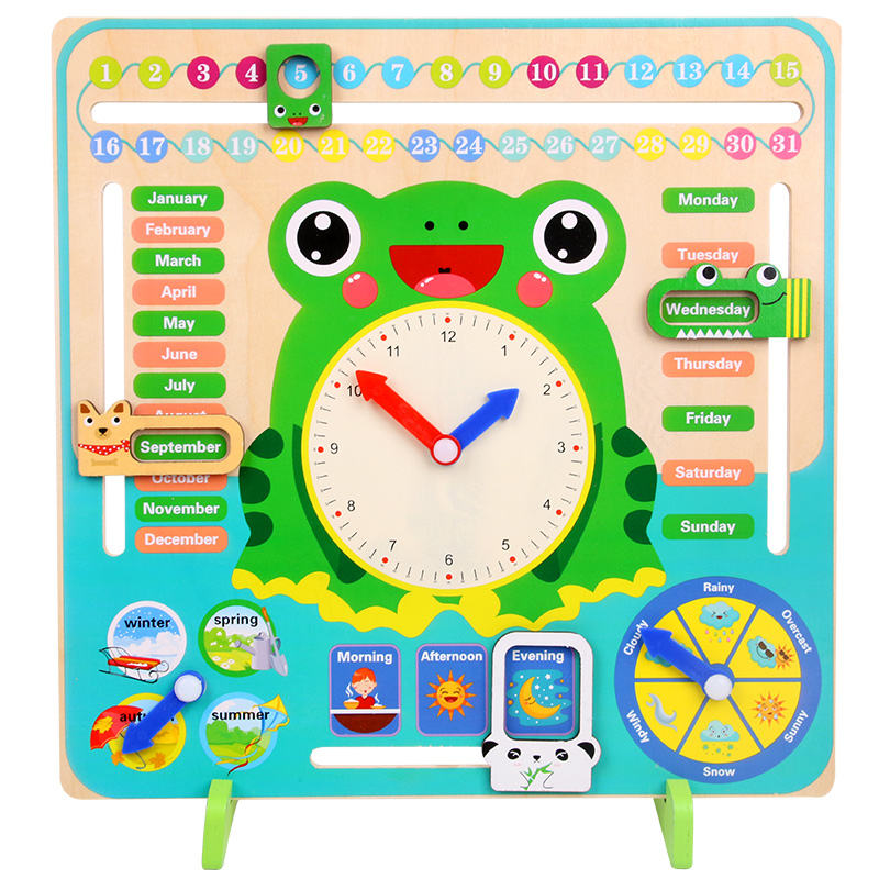 Wooden Montessori Toy Clock Calendar Weather Season Month Cognitive Board Kids Time Cognition Preschool Educational Toy