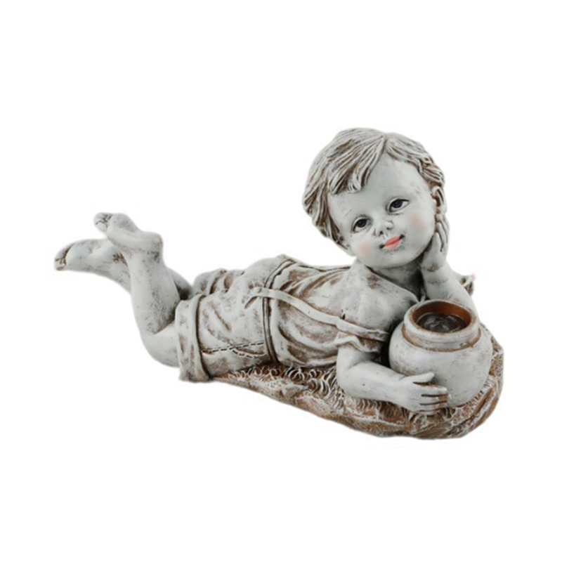 OUMERY Kid with Solar Lights Garden Decoration Outdoor Statue Resin Jar Boy Flowerbed Yard Sculpture Decor