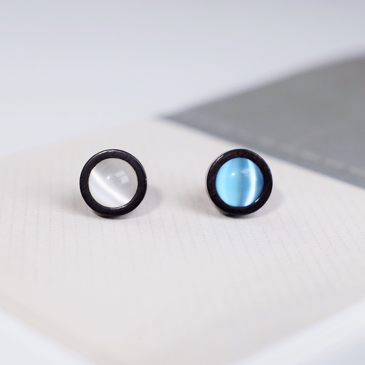 【New Arrivals】Opal Silver Plated Original Niche Pure Handmade Black Round Earrings Simple Ins for Boys and Girls Personality All-Match
