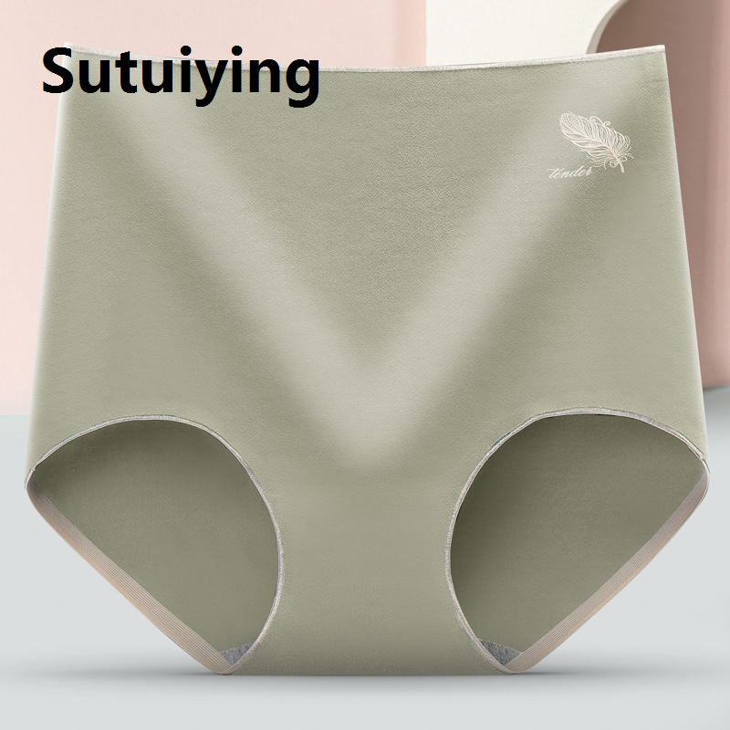 Sutuiying Women's Cotton Underwear Solid Color Panties Fashion Comfort Briefs Plus Size High Waist Seamless Soft Panties Lingerie