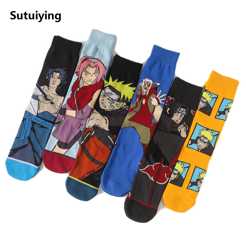 Sutuiying New Anime Naruto Cotton Socks Sasuke Itachi Printed Mid-Tube Cotton Fifty percent discount Socks Autunm Winter Women Boy Elastic Warm Stockings Gift