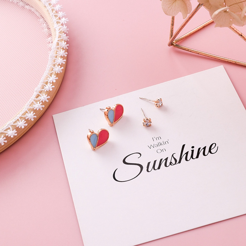 【Exclusive 2023 New Korean Cute Rhinestone Colorful Heart Stud Earrings For Wo Mini 4pcs/Set Girls Jewelry
