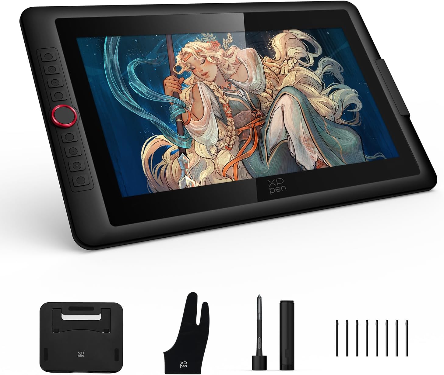 XPPen Upgraded Artist 15.6 Pro V2 Drawing Tablet with Screen 16384 Pen Pressure X3 Pro Stylus Graphic Art Tablet with Full-Laminated Anti-Glare Glass Tilt Support Red Dial and 8 Shortcut Keys