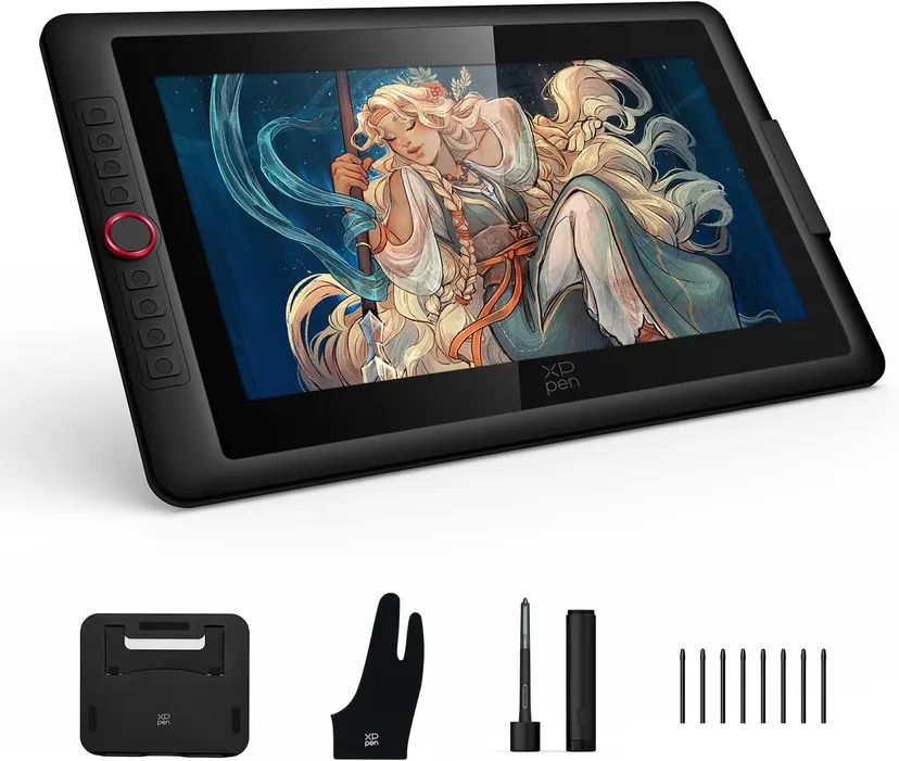 XPPen Upgraded Artist 15.6 Pro V2 Drawing Tablet with Screen 16384 Pen Pressure X3 Pro Stylus Graphic Art Tablet with Full-Laminated Anti-Glare Glass Tilt Support Red Dial and 8 Shortcut Keys