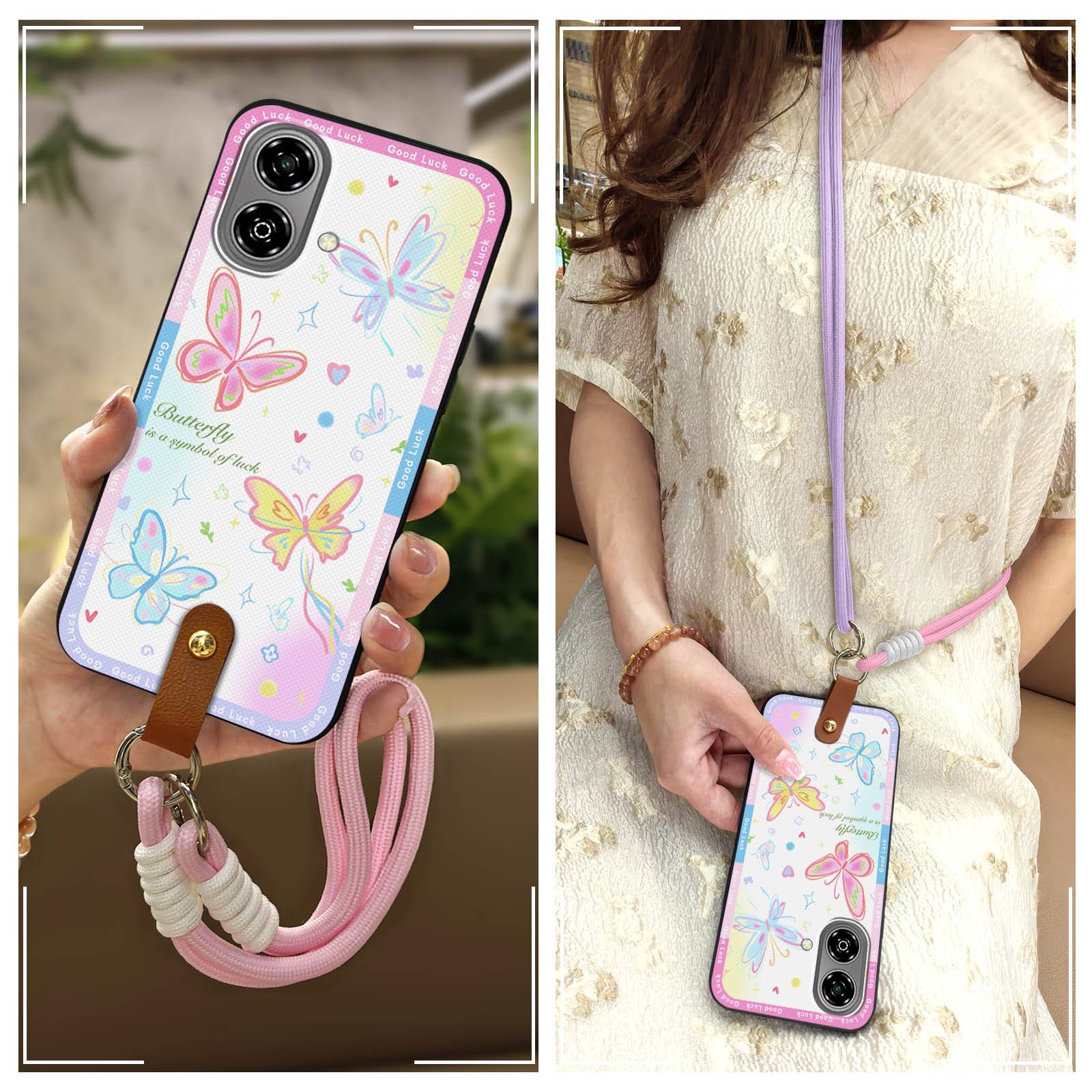 Diagonal Silicone Phone Case For ZTE Blade A36E Waterproof Graffiti Lanyard Shockproof Durable Anti-knock Crossbody TPU
