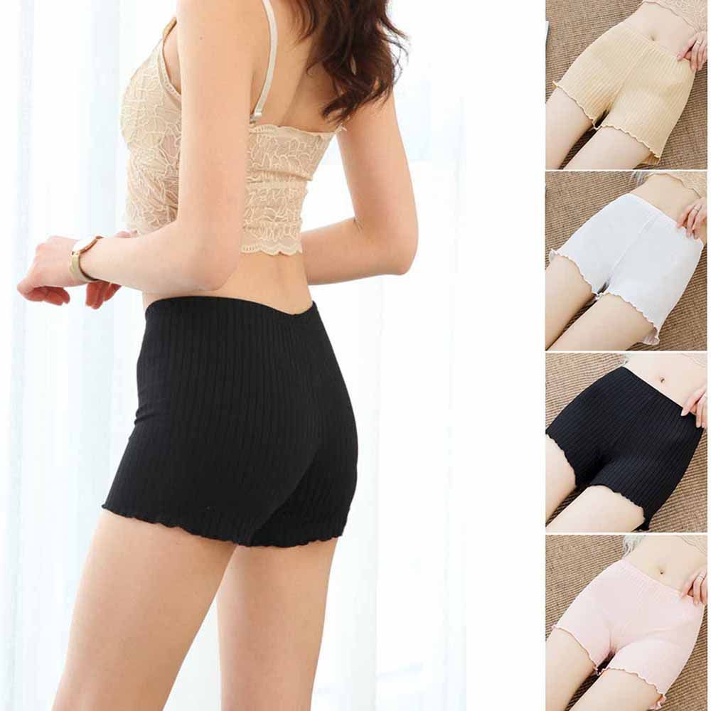 Ruffle Agaric Hem Summer Ribbed Striped Seamless Solid Color High Waist Women Shorts Boxer Shorts Women's Clothing Short Pants