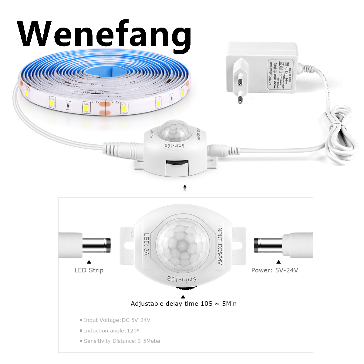 Wenefang Wireless PIR Motion Sensor LED Strip Lights 12V Waterproof Tape Auto ON/OFF Switch Stairs Wardrobe Kitchen Bed room Night Lights