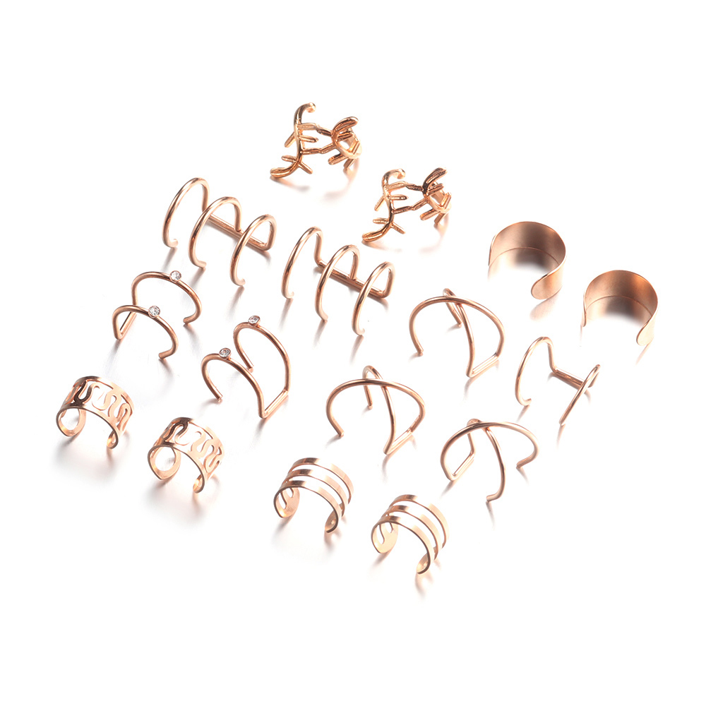 【Hongtai Store】5/8 Pair/lot Black Gold Steel Cuff Earrings Rose Gold Clip Earrings Woman 's Fake Piercing Jewellery Holes