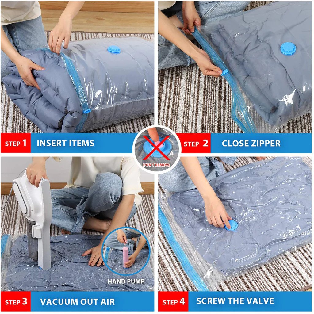 Plastic Transparent Space Saver Vacuum Compression Air Bag With Pump, For Cloth Organizer(5 Pcs Pack )