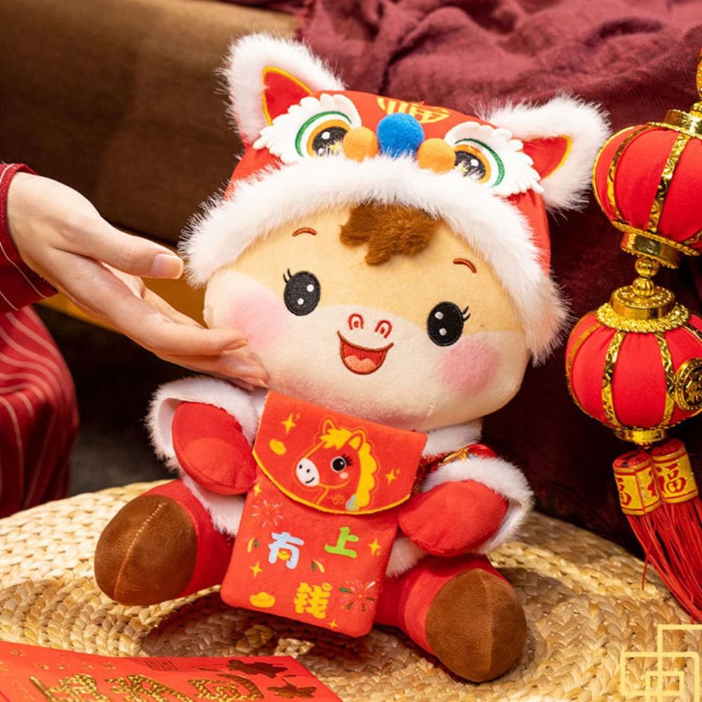 Traditional Cartoon Animal Horse Stuffed Toys Cute Chinese Zodiac Horse 16/20/25cm Red Pony Plush Doll Home Decor