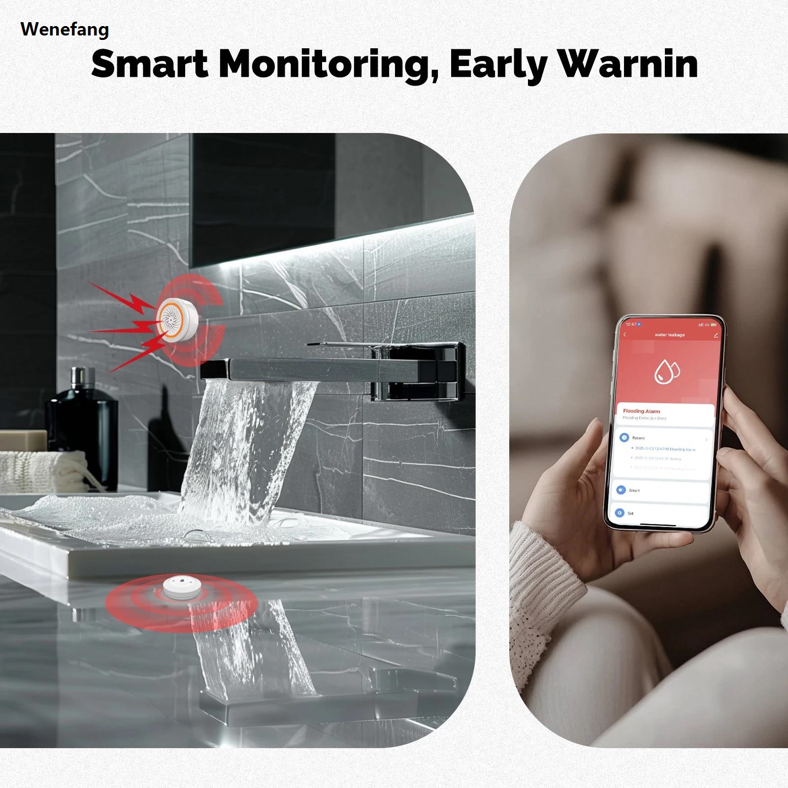 Wenefang MOES Smart Water Leak Detector, Tuya ZigBee Compatible, Flood Profesional Immersion Sensor, Real-Time Alarm, Smart Life App Notification