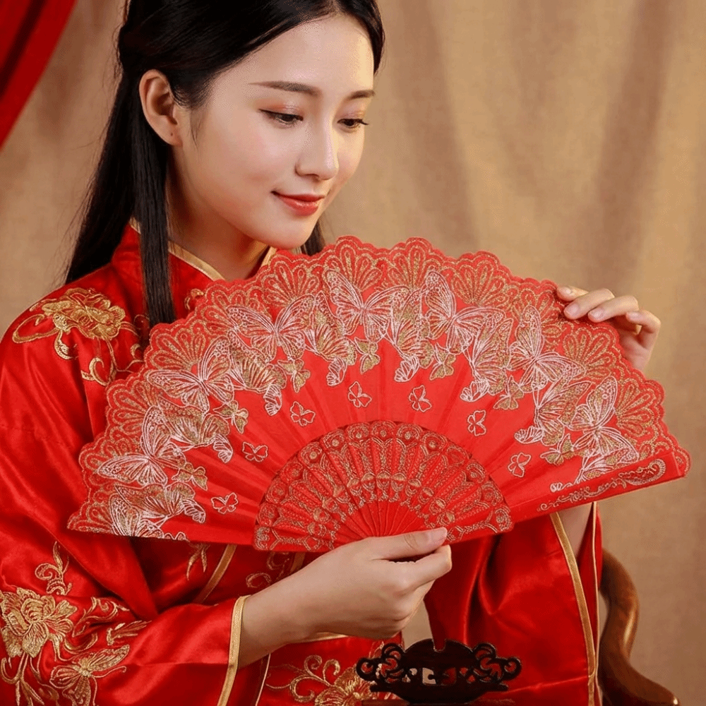 Portable Chinese Style Folding Handheld Fan Handmade Silk Cloth Dance Fan Flower Pattern Exquisite Decorative Fan Home Decoration