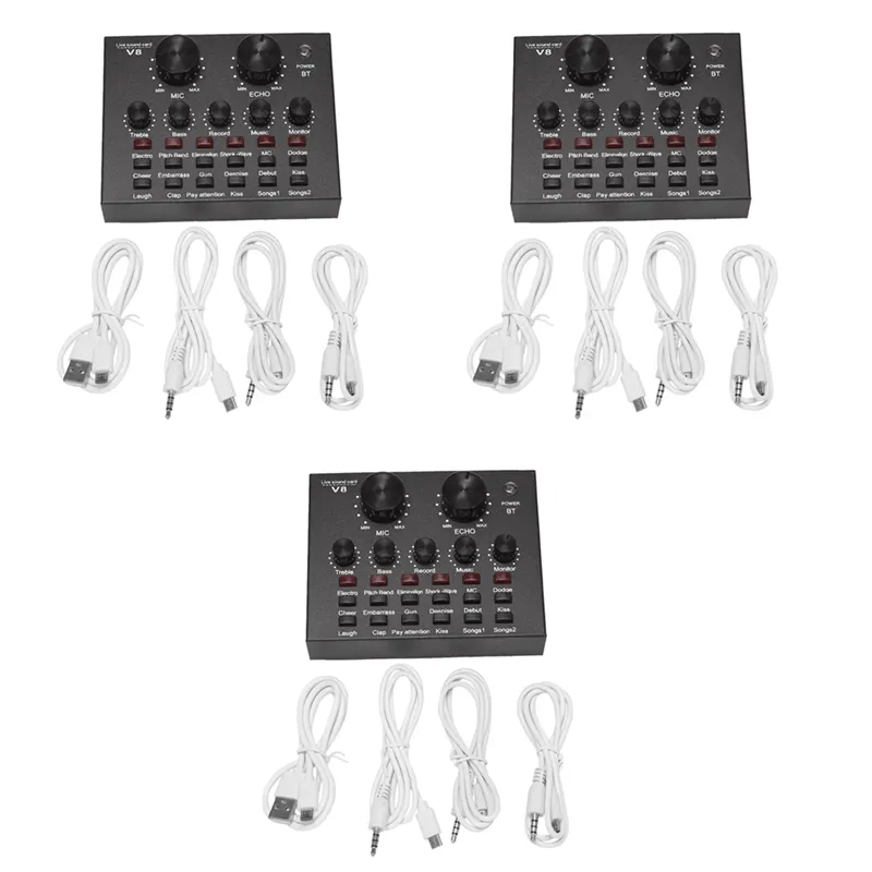 FORIDE 3X V8 Sound Card Audio Set Interface External USB Live Microphone Sound Card Bluetooth Function for Pc Mobile Phone