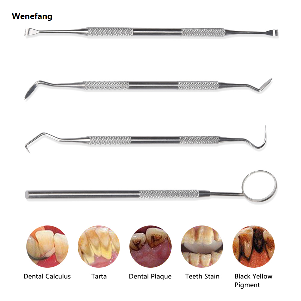 Wenefang 4pcs/Set Tartar Scraper Scaler Plaque Remover Teeth Cleaning Tool Fashion Dentist Dental Hygiene Kit Dental Calculus Remover Oral Care