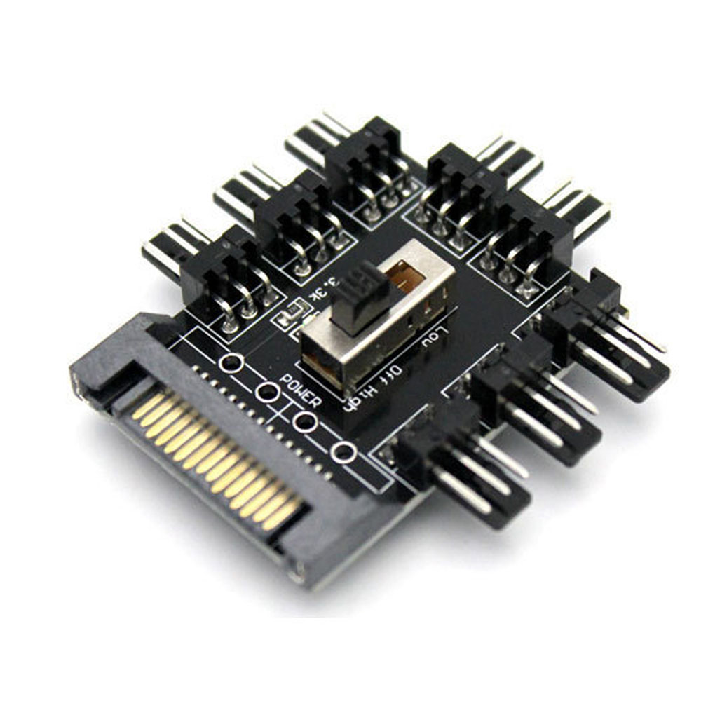 Cooling Fan 2 Level Speed Controller to 8 Cooler 4PIN SATA PC Fan Hub Speed Controller Cooling Fan Hub Splitter