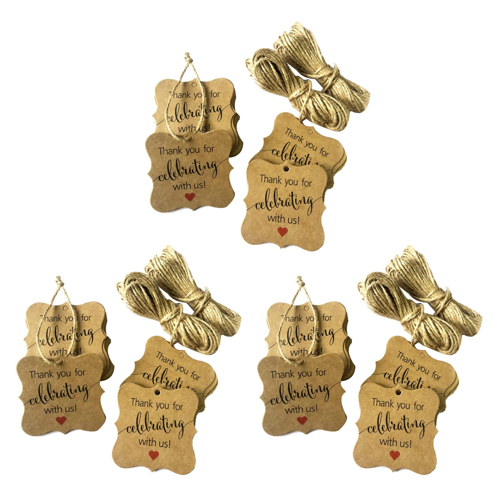 fasdaga 300 Pcs Thank You for Celebrating with US Tags Kraft Paper Gift Wrap Tags with Natural Twine for Baby Shower