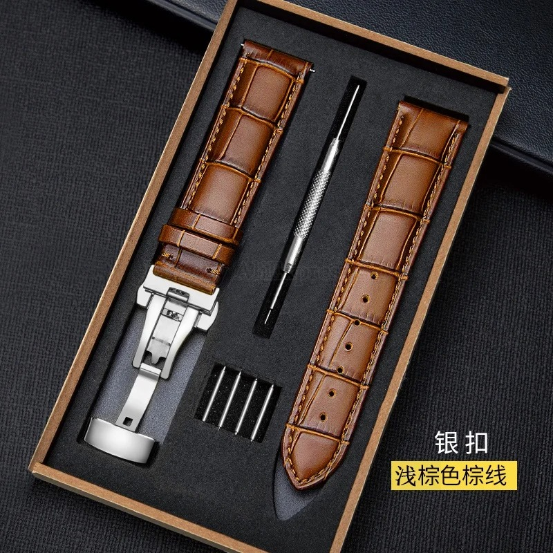 Genuine Leather Strap With Box Watch Band Butterfly Clasp Bracelet 14/16mm 18mm 20mm 21mm 22mm 24mm Wrist Band Watch Accessories Bles Online DZ-27B-25