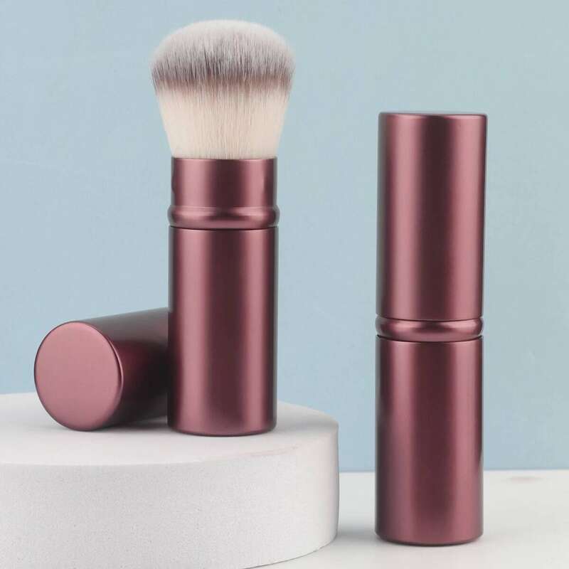 1pc Retractable Makeup Blusher Powder Brush Mini Multi-function Portable With Aluminum Handle