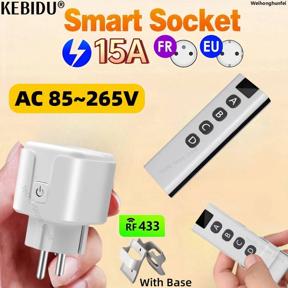 Weihonghunfei433MHz Smart Plug Wireless Socket Remote Control EU FR Wall Electric Outlet Accessories Programmer Switch AC220V LED Home DIY