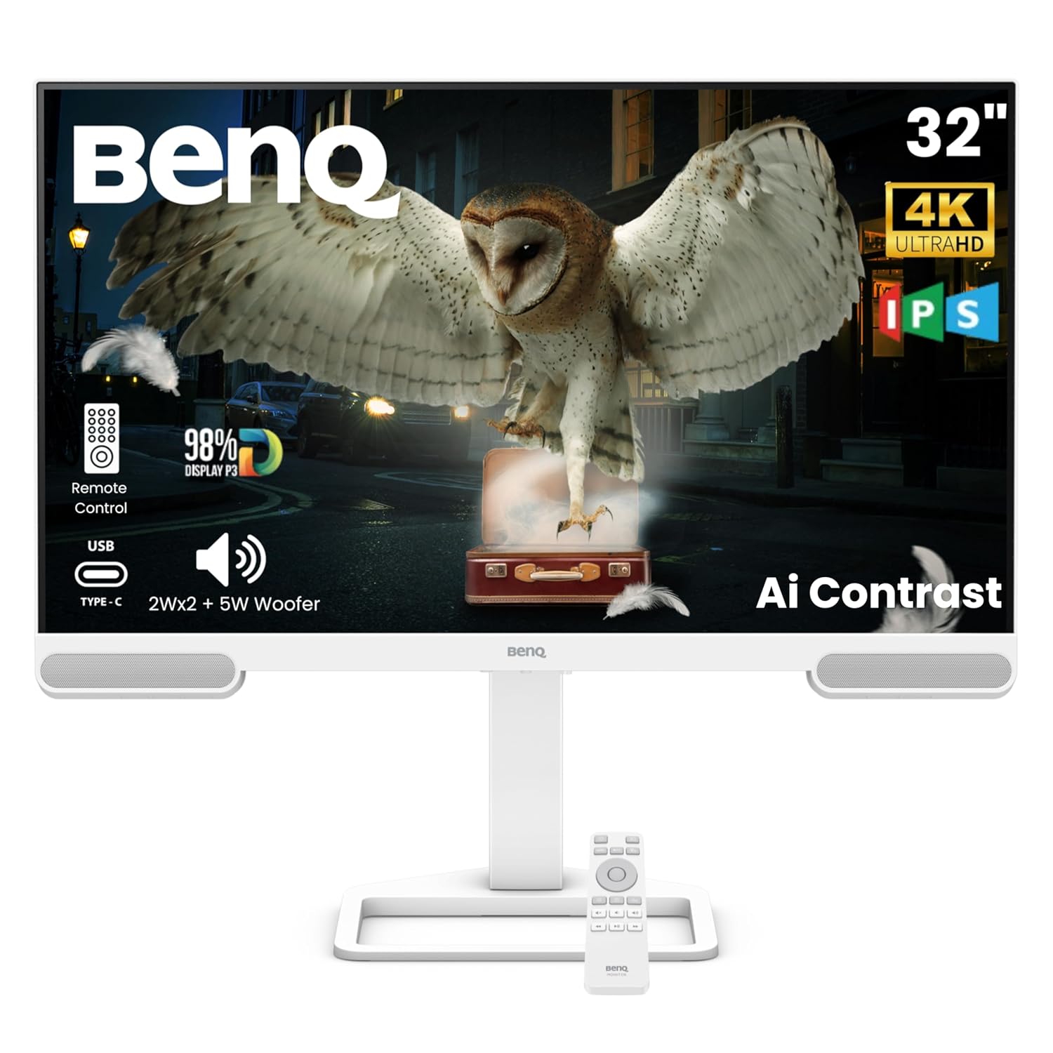 Benq EW3290U｜32” 4K BenQ Home Entertainment Monitor Remote Control| AI Contrast| Built-in 2.1 Channel Speakers with Woofer| USB-C (65W PD)| 3xHDMI