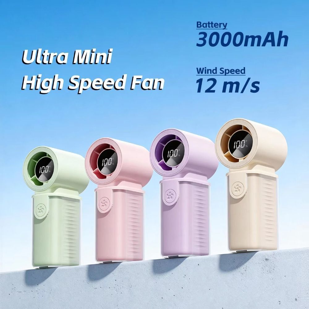 Mini 3000mAh Battery Mini Handheld Fan LED Display Rechargeable Portable Pocket Fan 5 Gear Wind High Speed Turbo Fan Gift