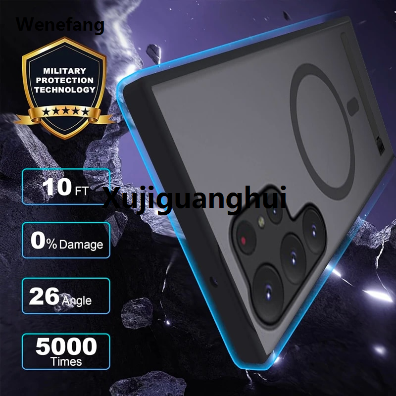 Xujiguanghui Wenefang UYUXIO Magnetic Stand Phone Case for Samsung Galaxy S24 S23 S22 Luxury Ultra Plus Mobile Cases with Kickstand Translucent Back Cover