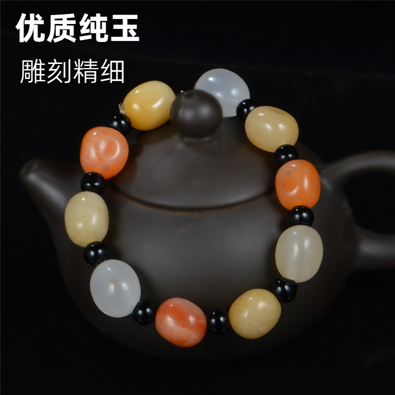 Natural Xinjiang golden silk jade bracelet colored jade jade seed bracelet Gobi jade chain manufacturer wholesale